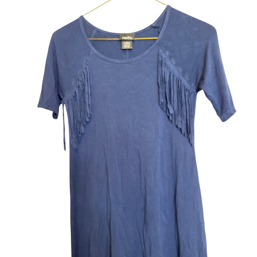 rue21 Fringe T-Shirt Dress Women's XS Navy Blue Short Sleeve Boho Western
